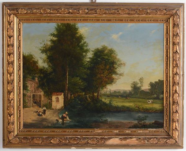 Ignoto pittore del XIX secolo Paesaggio con figure