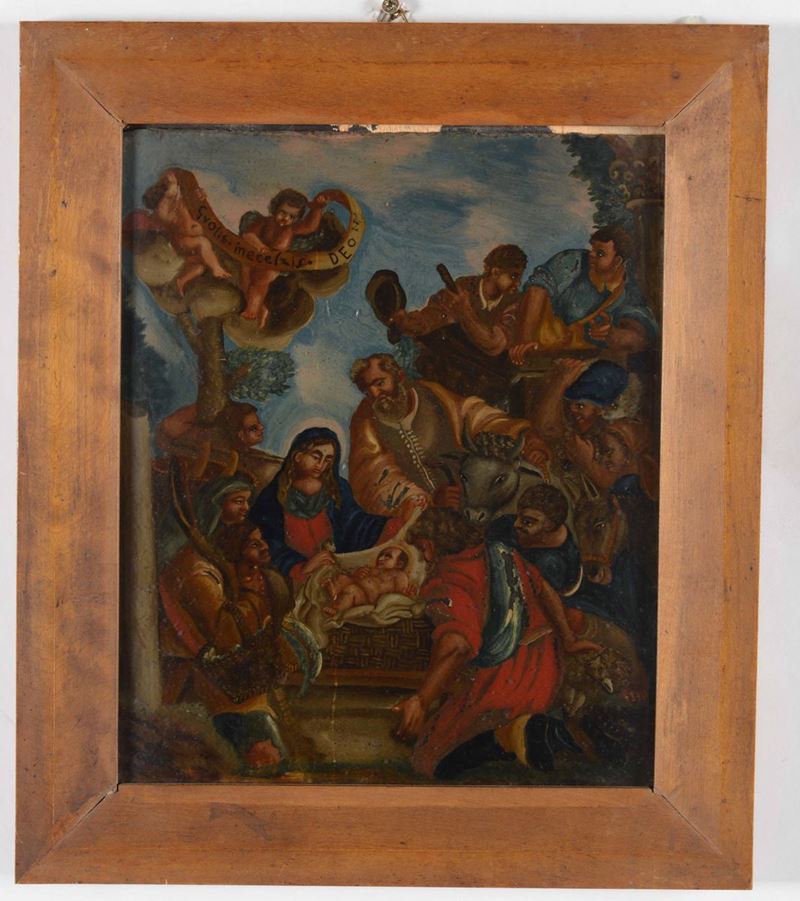 Scuola del XVIII secolo Adorazione dei Pastori  - Auction Artworks and Furniture from Lombard private Mansions - Cambi Casa d'Aste