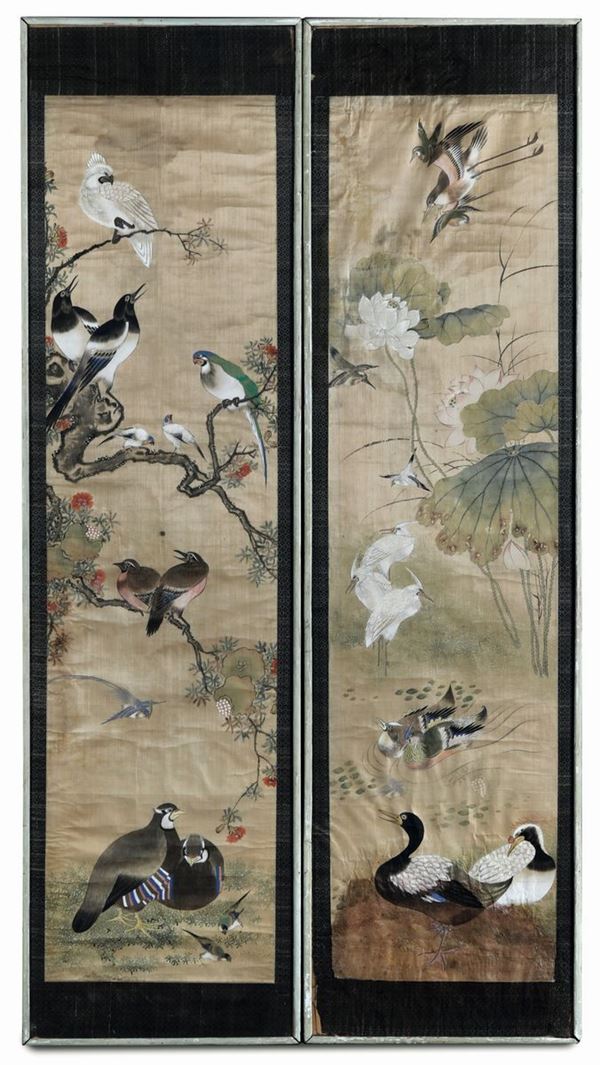 Due pannelli dipinti. Cina dinastia Qing tardo XVIII prima metà del XIX