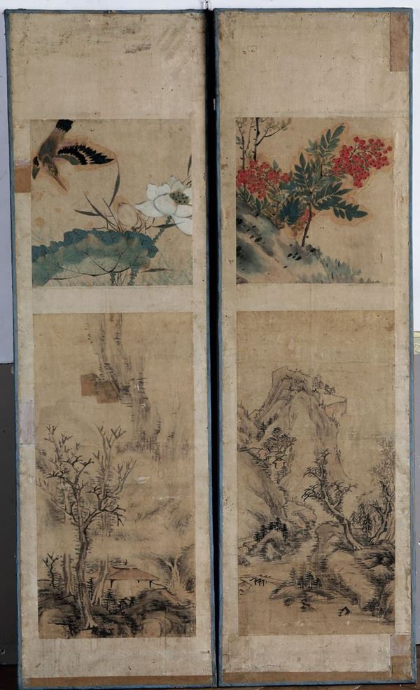 Due pannelli dipinti. Carta, acquarello ed inchiostro, Cina, dinastia Qing tardo XIX secolo
