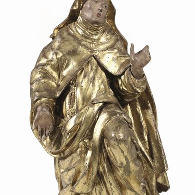 Santa Teresa D’avila (?) Legno Dorato e Dipinto Scultore Barocco del XVII Secolo