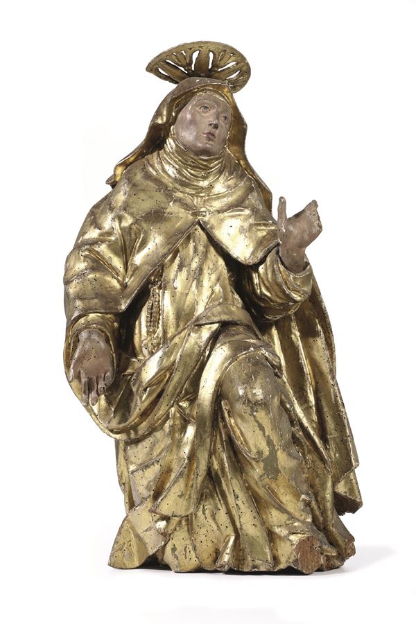 Santa Teresa d’Avila (?) Legno dorato e dipinto Scultore barocco del XVII secolo