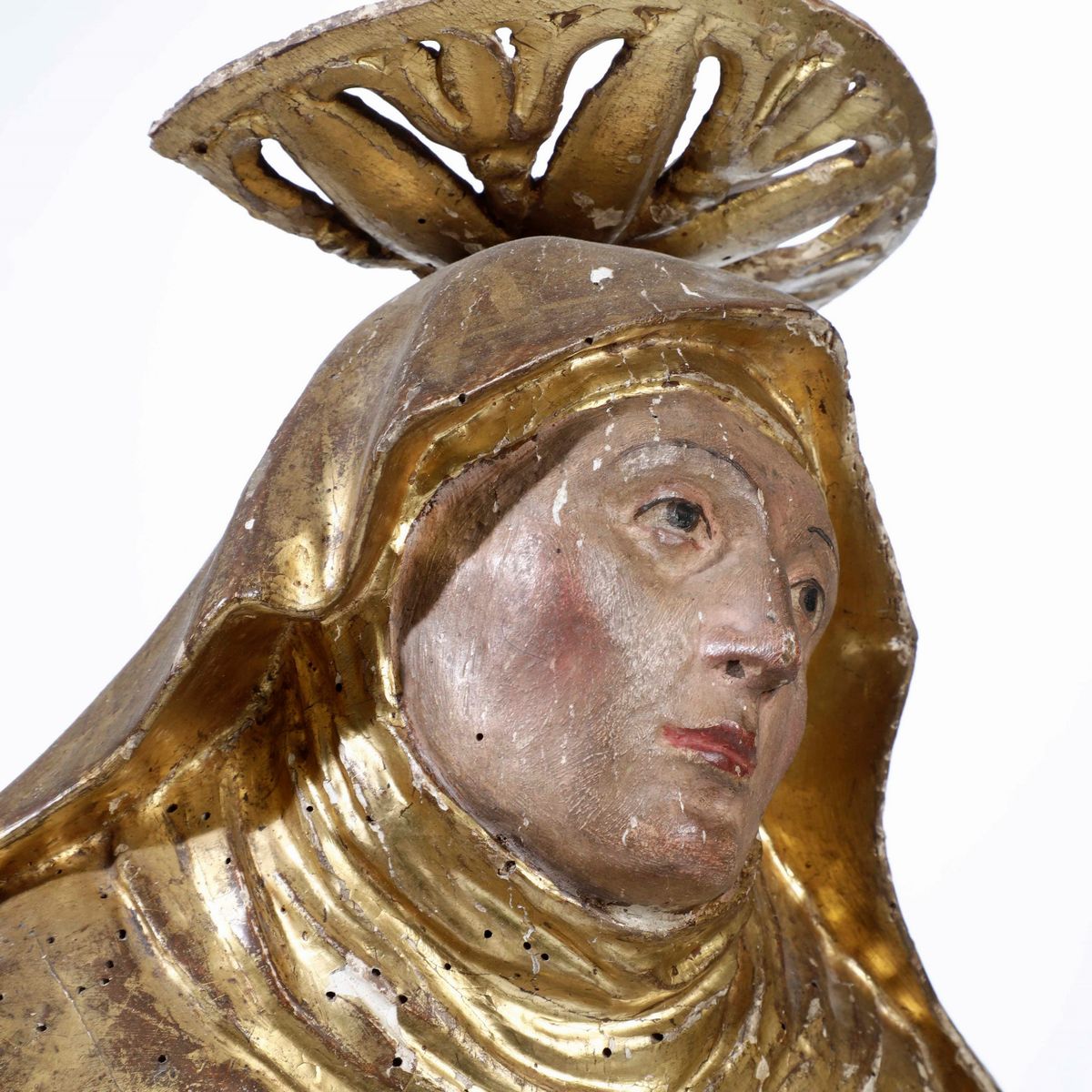 Santa Teresa D’avila (?) Legno Dorato e Dipinto Scultore Barocco del XVII Secolo