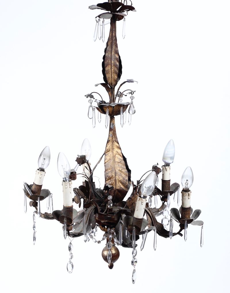 Lampadario in metallo dorato e cristalli, XIX-XX secolo  - Auction Antique February - Cambi Casa d'Aste