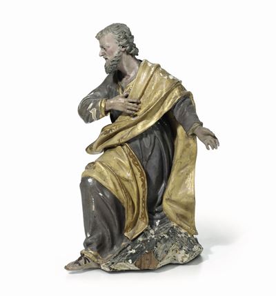 San Giuseppe Legno Dipinto Scultore del XVIII Secolo