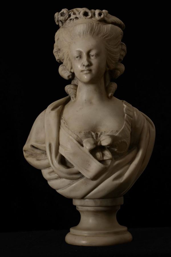 Busto di Maria Antonietta. Marmo bianco. Scultore del XIX-XX secolo