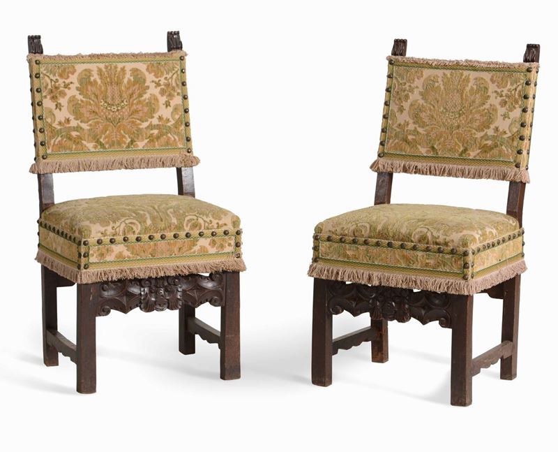Coppia di sedie in legno intagliato, XIX secolo  - Auction Artworks and Furniture from Lombard private Mansions - Cambi Casa d'Aste