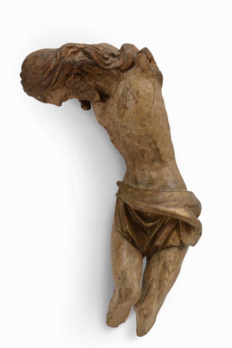 Cristo crocefisso in legno policromo. Scultore del XVI-XVII secolo  - Asta Opere e Arredi da Dimore Lombarde - Cambi Casa d'Aste