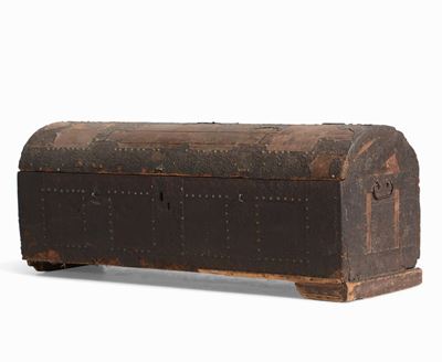 Baule Nunziale Rivestito in Lamierino e Stoffa, XVIII Secolo