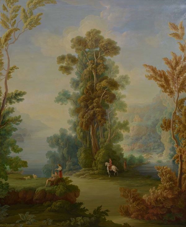 Pittore del XIX secolo Grande paesaggio con alberi