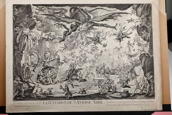 Jacques Callot (copia da Callot) Le tentazioni di San Antonio e altre incisioni secoli XVIII-XX.