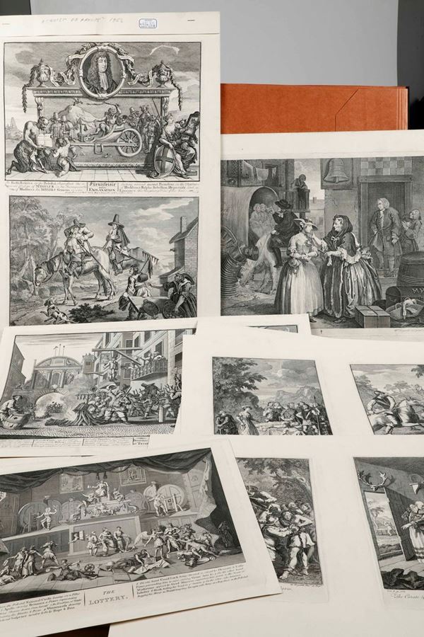 William Hogart (1697 - 1764) Bella raccolta di fogli incisi del celebre pittore e incisore satirico londinese.