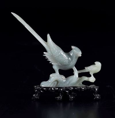 Gruppo Scolpito in Giada Raffigurante Volatili, Cina, XX Secolo