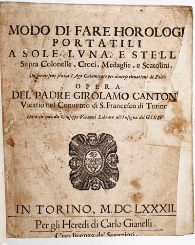 Cantone Gerolamomodo di Fare gli Horologi Portatili... in Torino, per gli Heredi di Carlo Gianell...