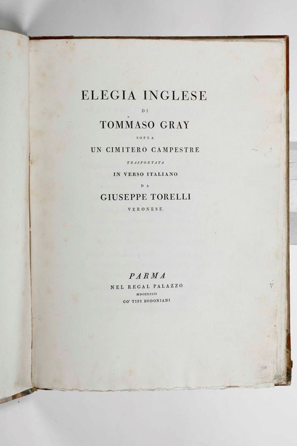 Gray Tommaso Elegia inglese... in Parma, nel regal palazzo, Bodoni, 1793.