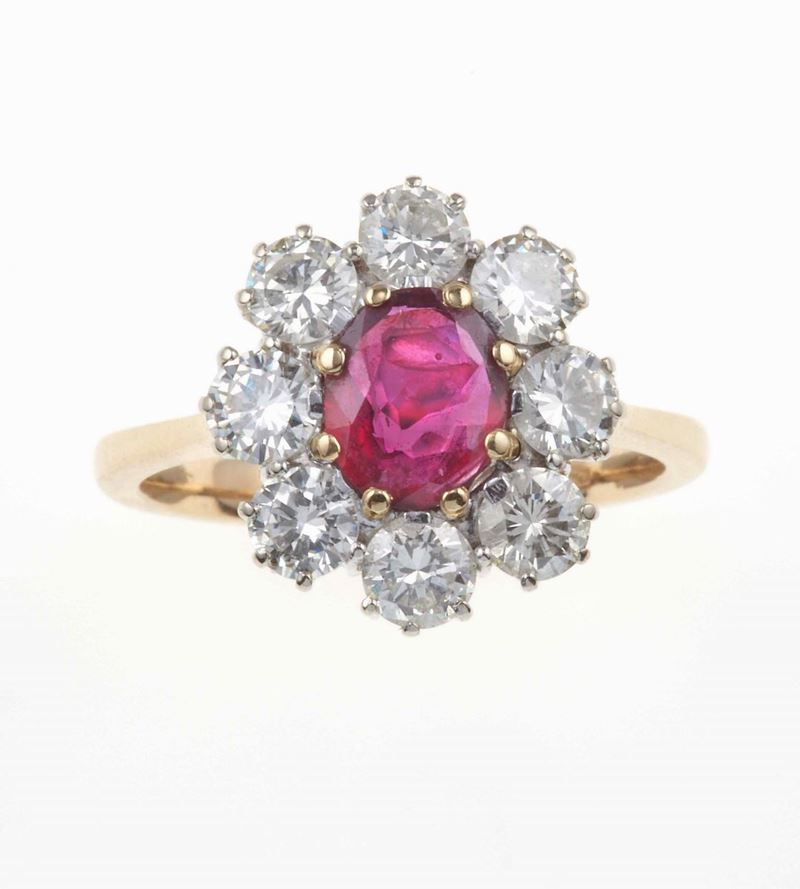 Anello con rubino e diamanti a contorno  - Auction Jewels | Cambi Time - Cambi Casa d'Aste