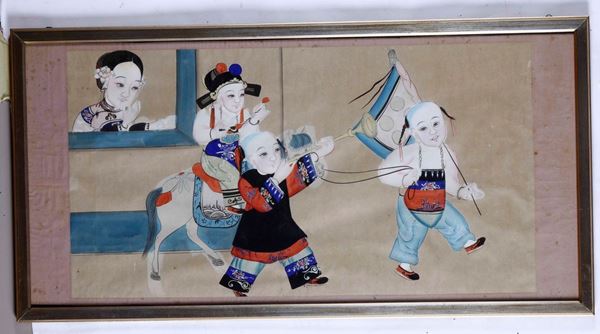 Dipinto su carta raffigurante fanciullo a cavallo, Cina, Dinastia Qing, XIX secolo