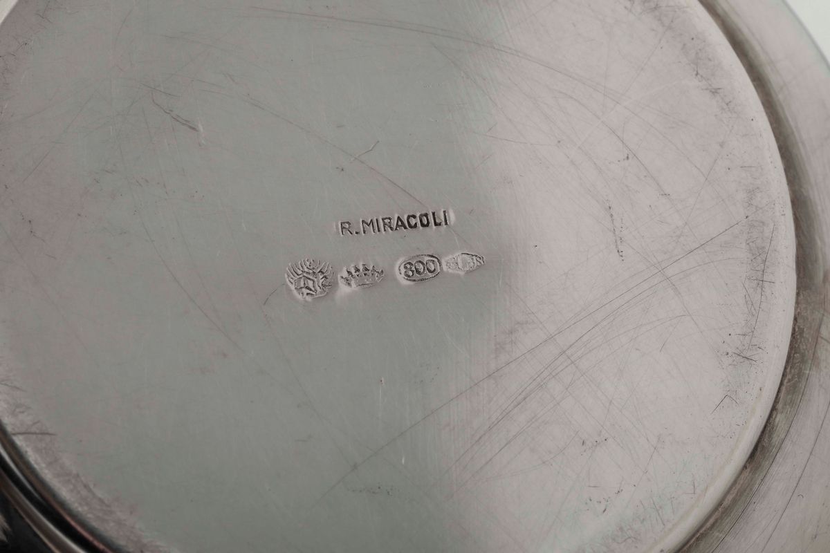 Servizio da Caffè in Argento con Manici a Torchon Argenteria Italiana del XX Secolo. Argentiere P...