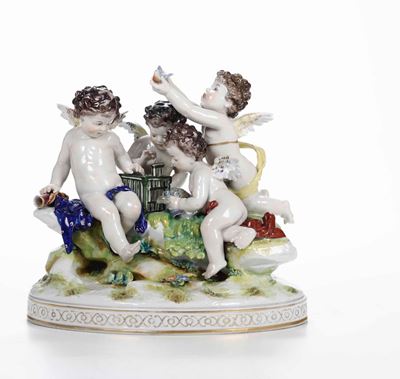 Gruppo con Quattro Amorini Germania, Turingia, Manifattura Ackermann & Fritze, XX Secolo