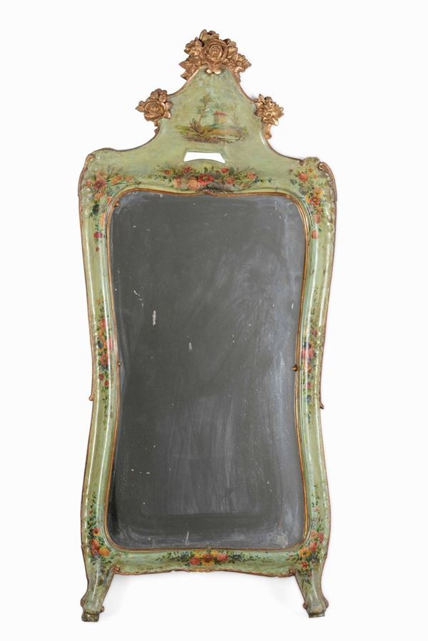 Specchiera in legno dipinto in stile settecentesco
