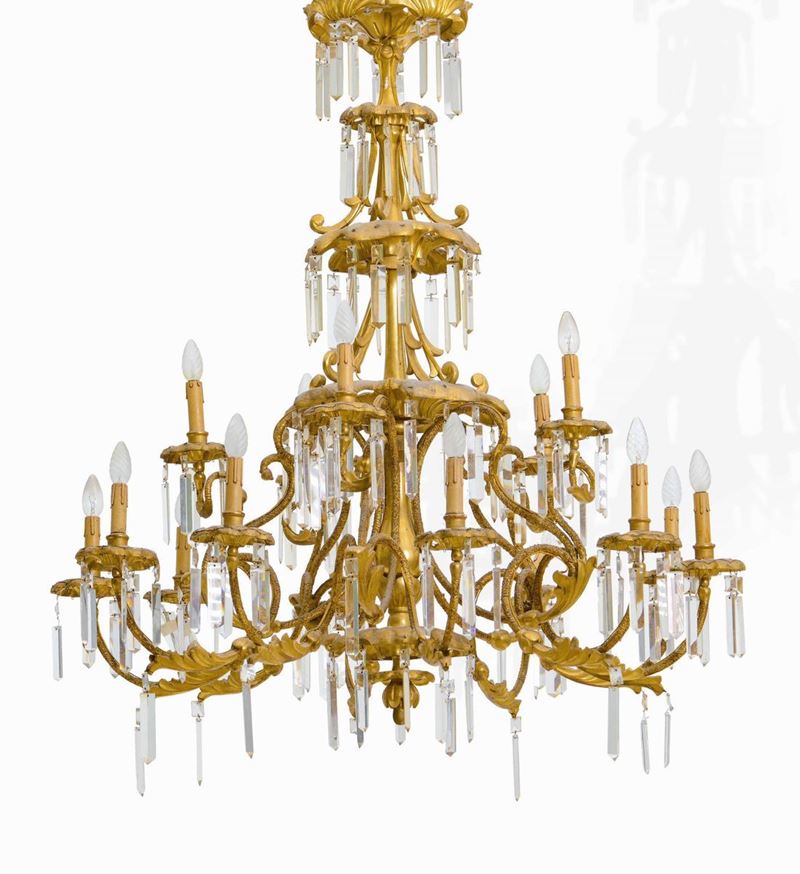 Grande lampadario Carlo X a sedici luci, XIX secolo  - Auction Works and furnishings from Lombard collections and other provinces - Cambi Casa d'Aste