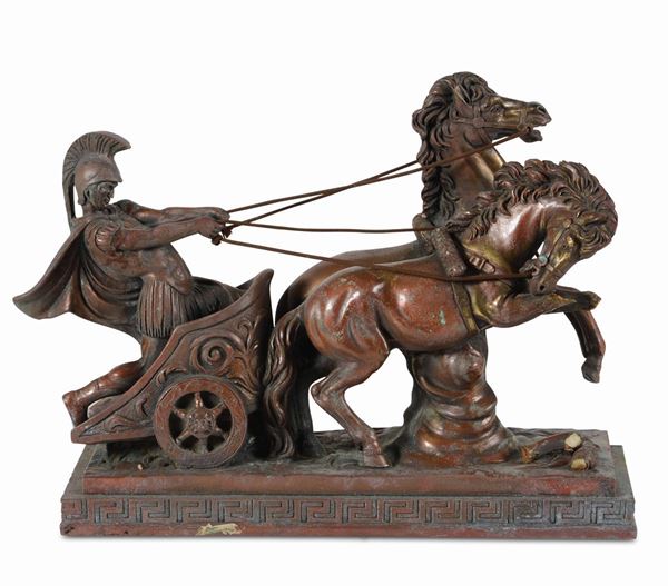 Scultura di biga trainata da cavalli in metallo, XIX-XX secolo