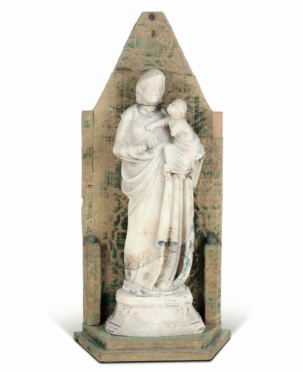 Madonna con Bambino. Alabastro con tracce di policromia. Arte siciliana del XVII-XVIII secolo