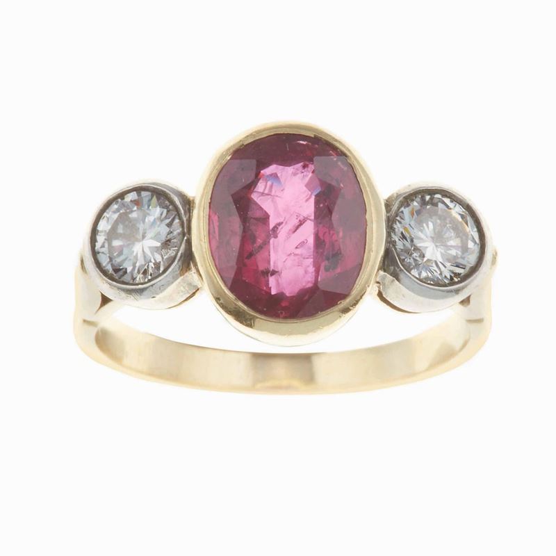 Anello con rubino e due diamanti taglio brillante  - Auction Jewels | Cambi Time - Cambi Casa d'Aste