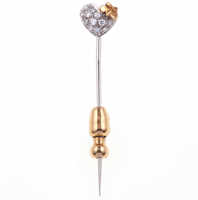 Spilla da cravatta cuore con pavÃ© di diamanti  - Auction Spring Jewels - I - Cambi Casa d'Aste