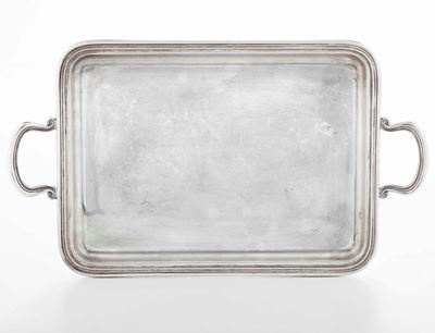 Vassoio Rettangolare in Argento Argenteria Italiana del XX Secolo. Argentiere Greggio Padova. Bor...