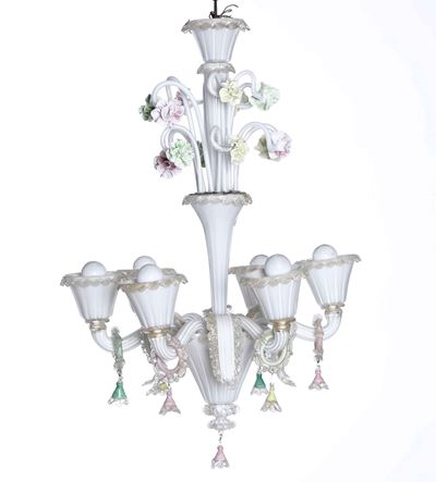 Lampadari del XX secolo in vetro soffiato e cristallo a gocce