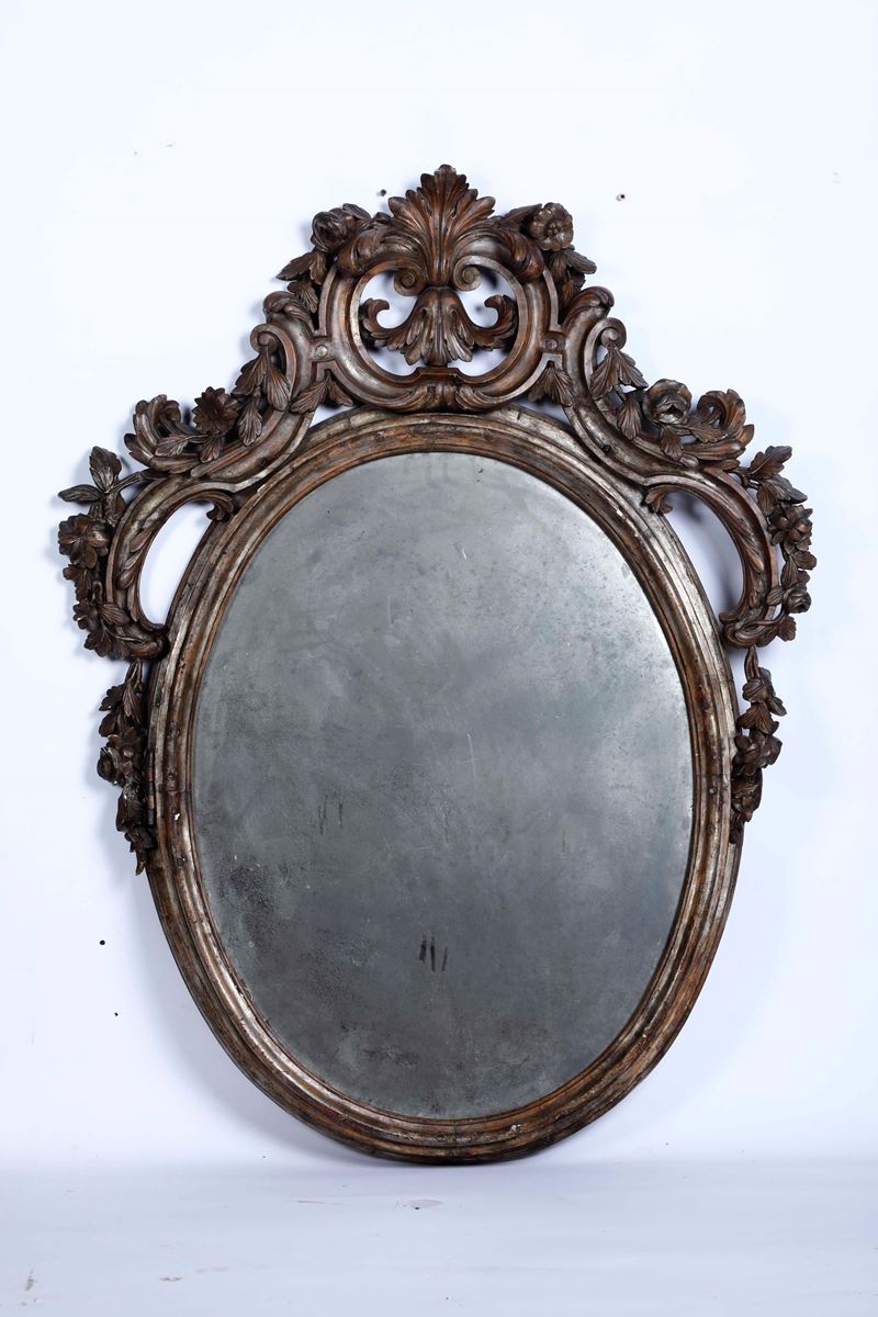 Specchiera ovale in legno intagliato, XIX secolo  - Auction Antiques | Timed Auction - Cambi Casa d'Aste