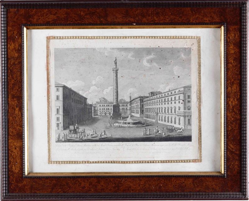 Stampa raffigurante piazza Colonna, Roma, Franzetti prima metà XIX secolo  - Auction Antiques | Timed Auction - Cambi Casa d'Aste