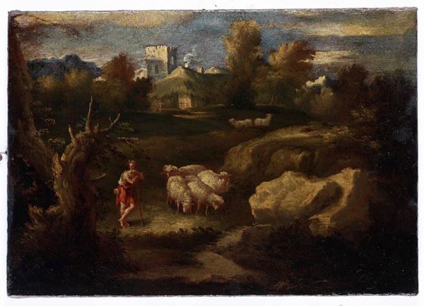 Scuola italiana del XVIII secolo Paesaggio con armenti