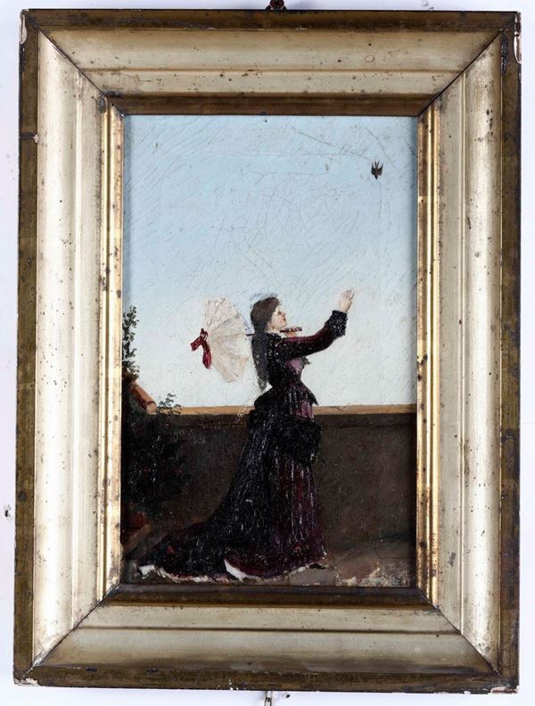 Anonimo del XIX secolo Dama al balcone