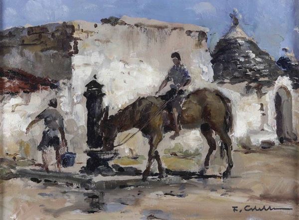 Franco Colella (1900-1981) Cavallo che si abbevera