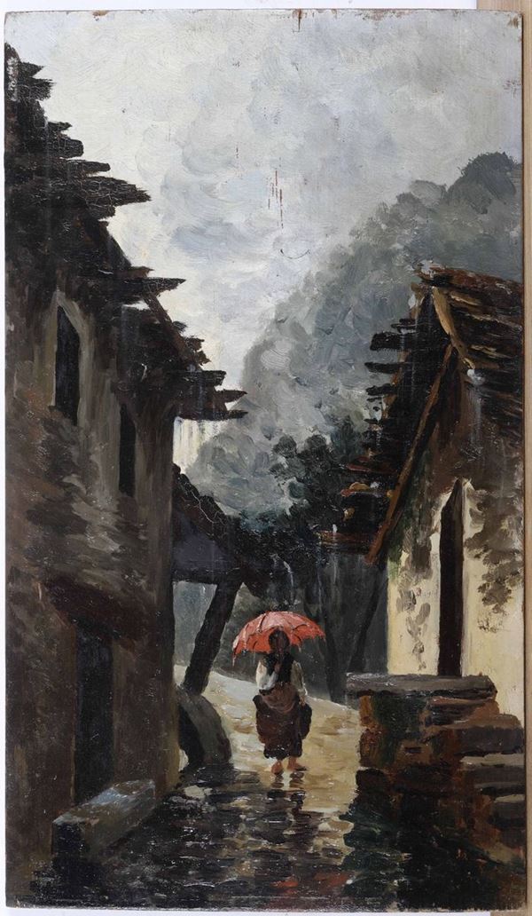 Vittorio Nattino (1890-1971), attribuito a Giornata di pioggia