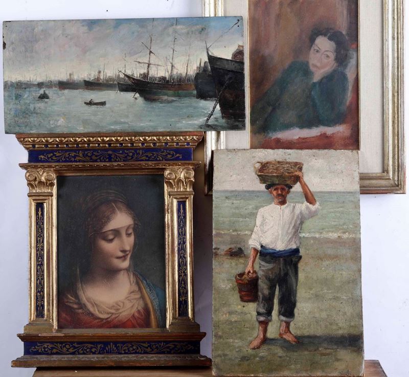 Lotto di 3 dipinti diversi e una stampa  - Asta Dipinti del XIX e XX Secolo | Cambi Time - Cambi Casa d'Aste