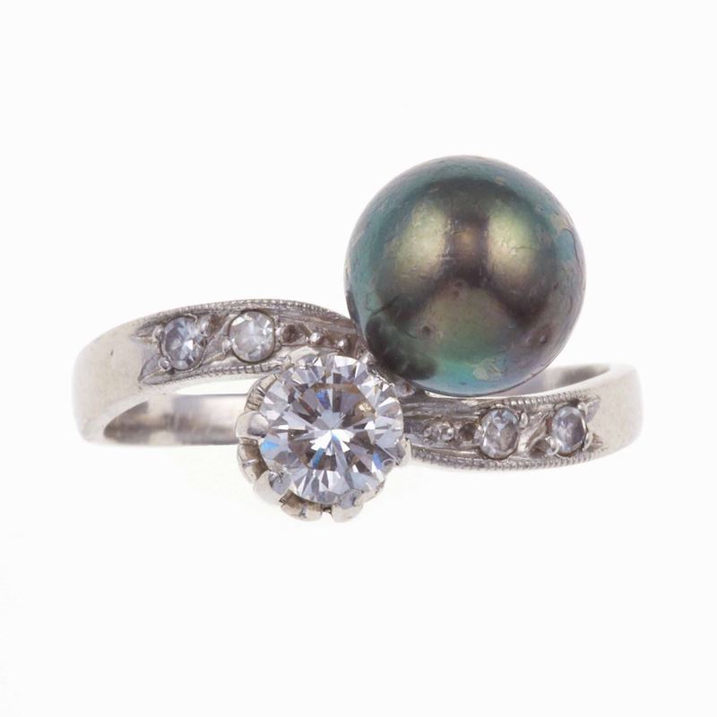 Anello contrarié con perla Tahiti e diamante taglio brillante  - Auction Jewels | Cambi Time - Cambi Casa d'Aste