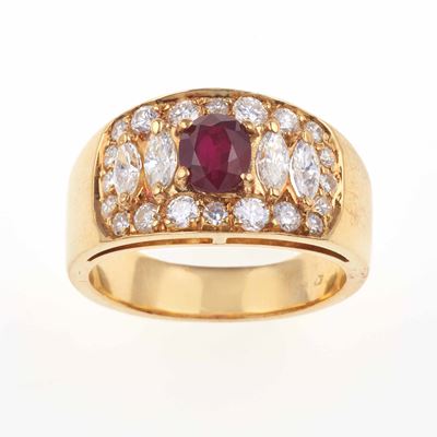 Anello a Fascia con Rubino e Diamanti