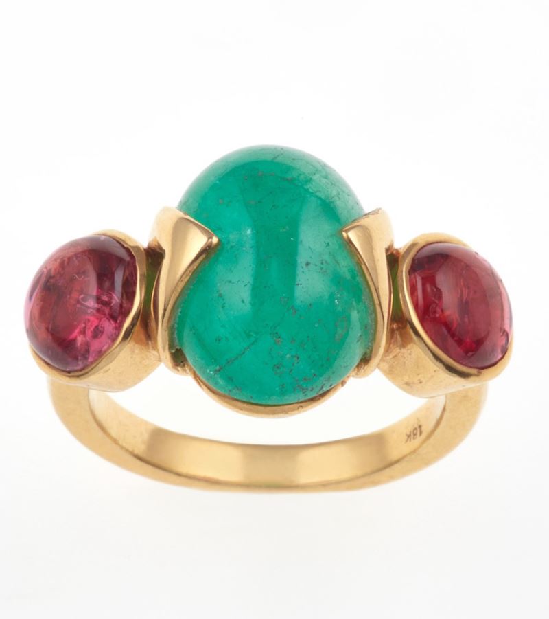 Emerald and tourmaline ring  - Auction Jewels - Cambi Casa d'Aste