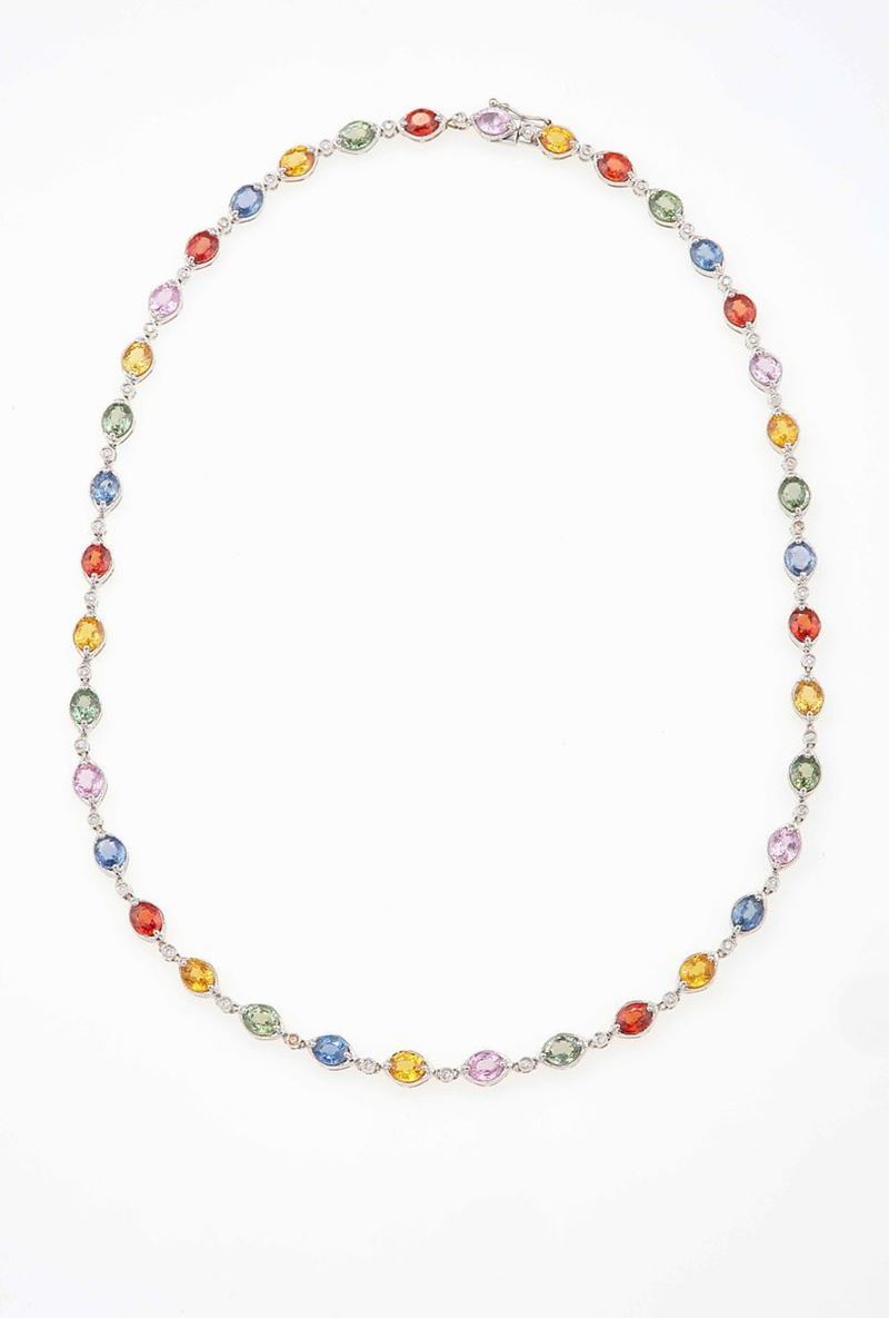 Multicolor corundum, diamond and gold necklace  - Auction Summer Jewels | Cambi Time - Cambi Casa d'Aste