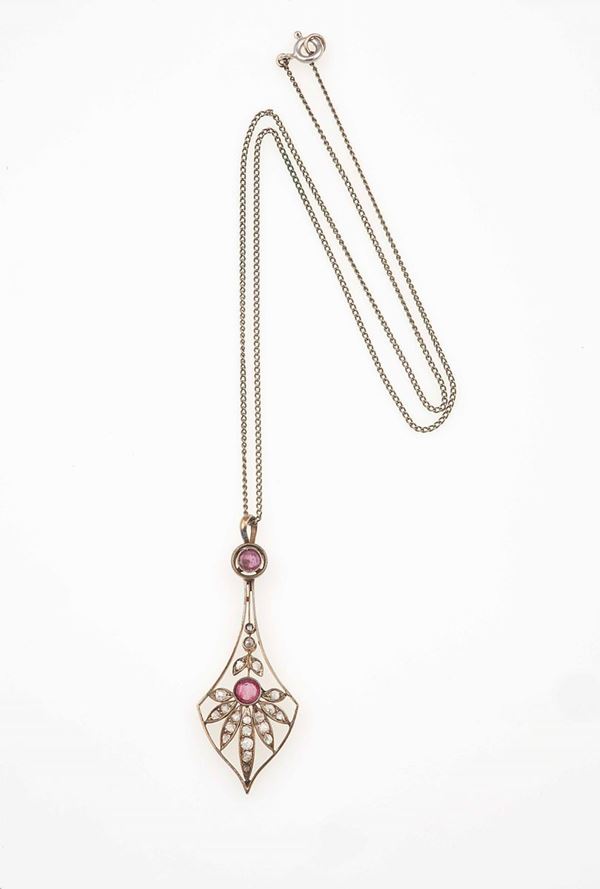 Ruby and diamond pendent necklace