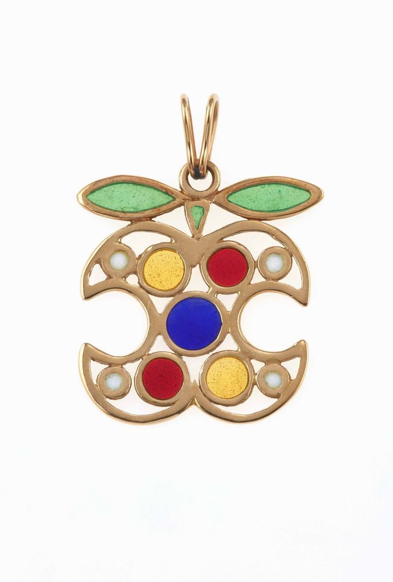 Plique-à-jour and gold pendent necklace  - Auction Jewels | Cambi Time - Cambi Casa d'Aste
