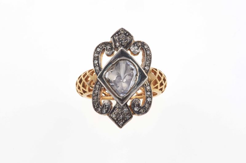 Flat-cut diamond, gold and silver ring  - Auction Jewels - Cambi Casa d'Aste
