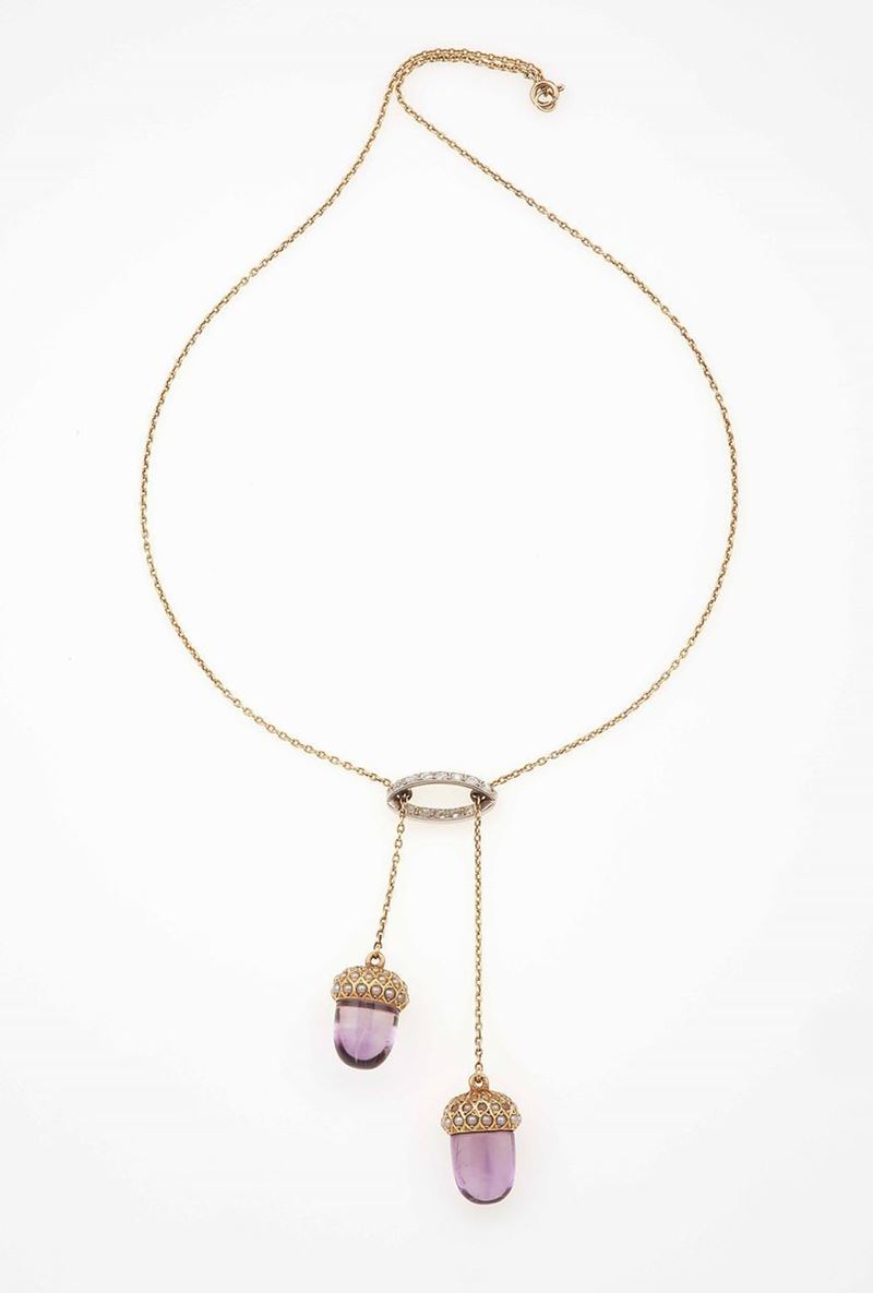 Amethyst, diamond and gold necklace  - Auction Fine Jewels - Cambi Casa d'Aste