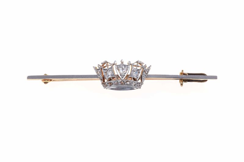 Diamond and low karat gold brooch  - Auction Jewels - Cambi Casa d'Aste