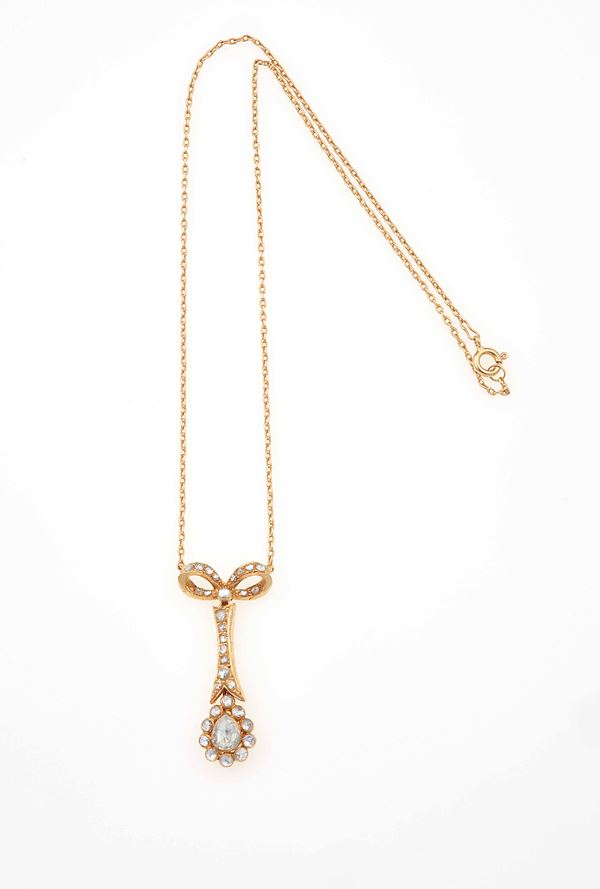 Rose-cut diamond and gold necklace