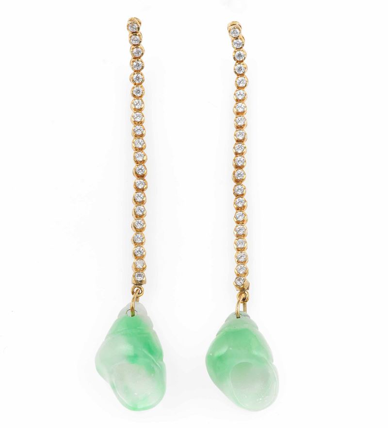 Pair od jadeite and diamond earrings  - Auction Jewels - Cambi Casa d'Aste