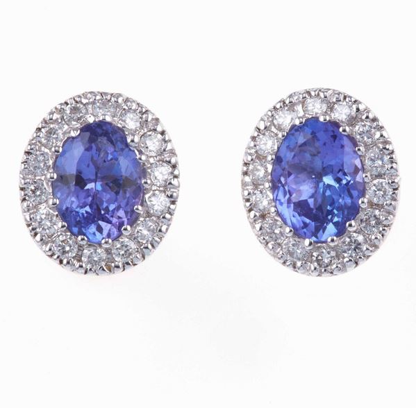 Pair of tanzanite and diamond earrings